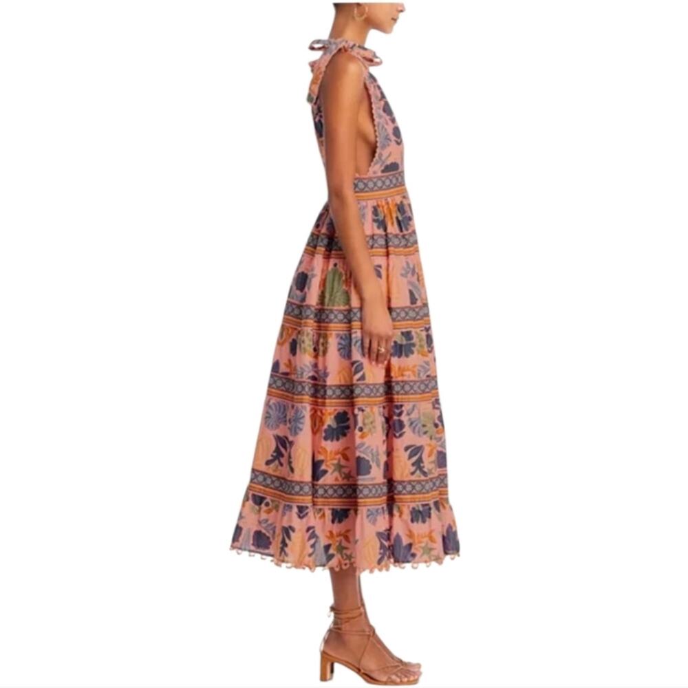 Farm Rio New Anthropologie Seashell Tapestry Midi Dress Pink Size S NWT - Picture 9 of 16